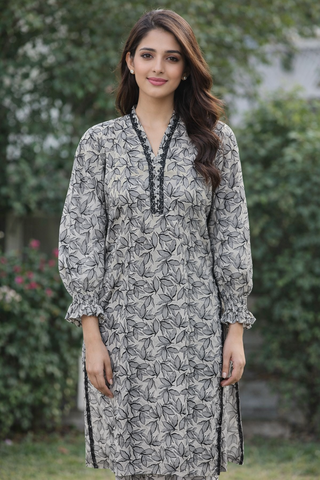 Lawn long shirt suit