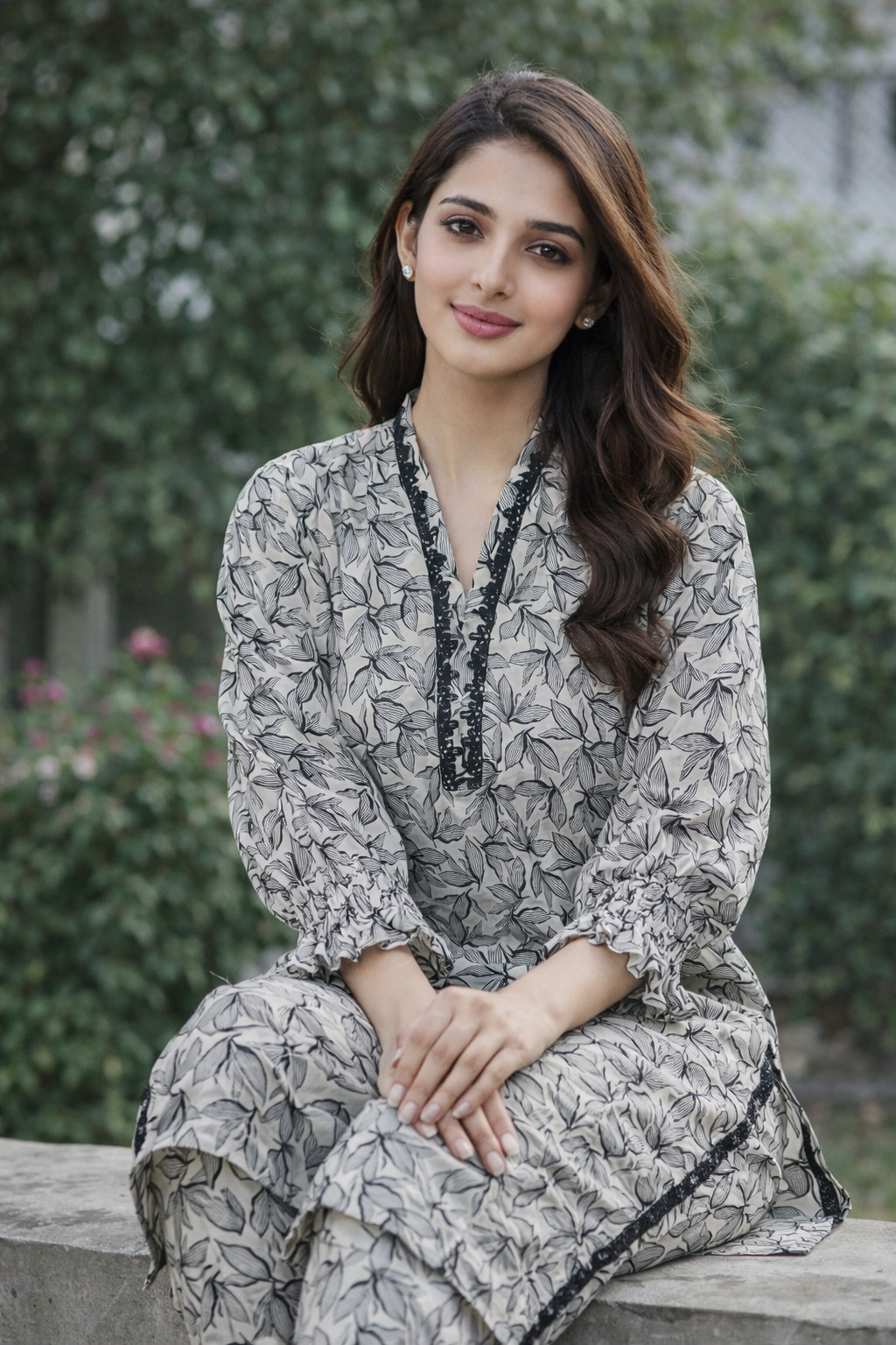 Lawn long shirt suit