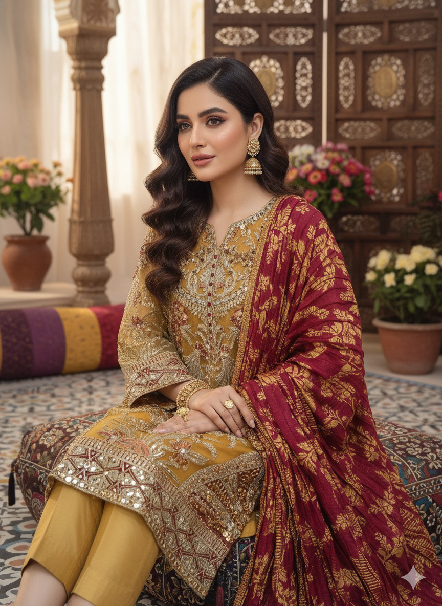 Heavy Embroidered Golden dress for wedding
