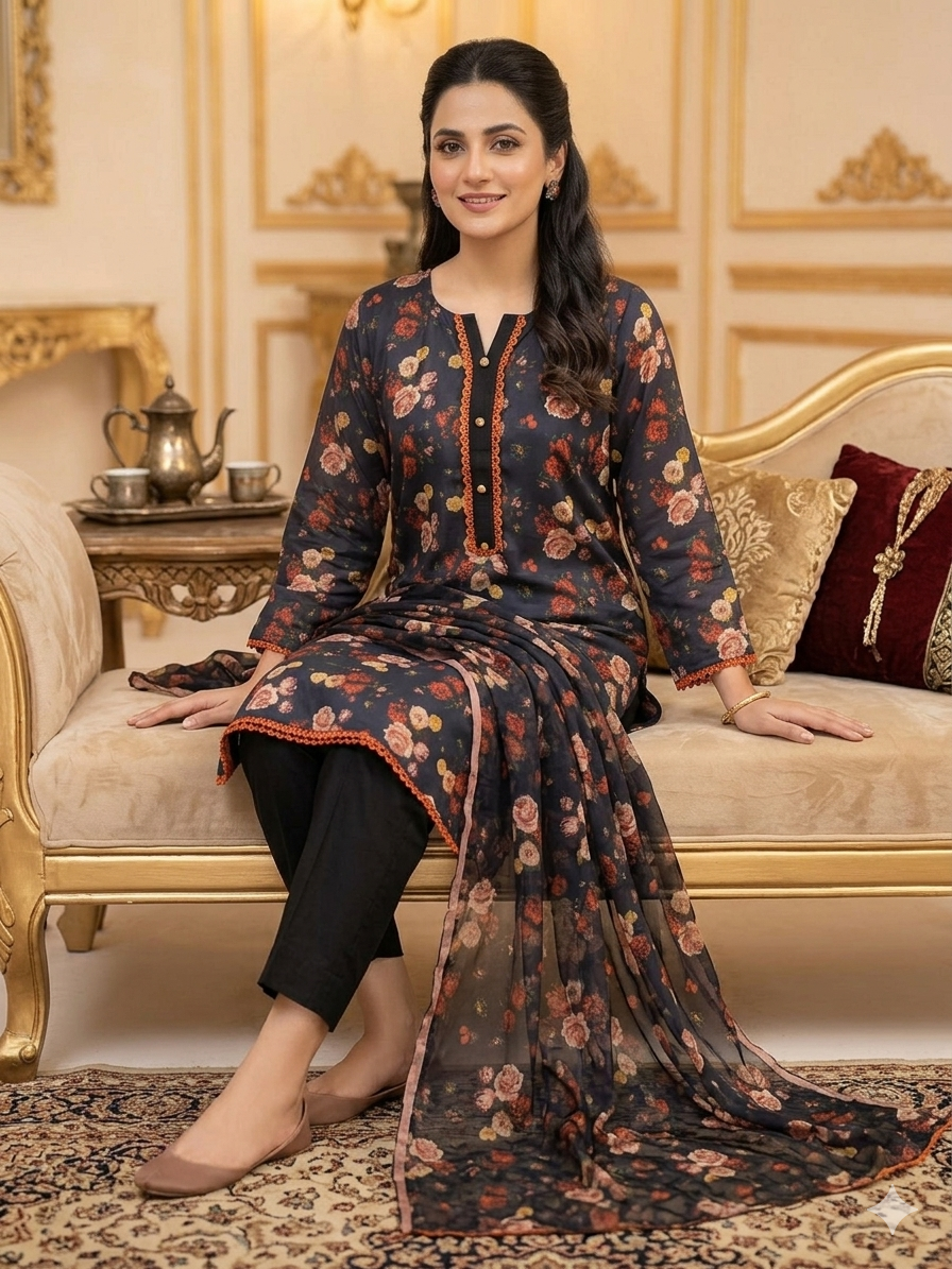 Printed black Silk dress