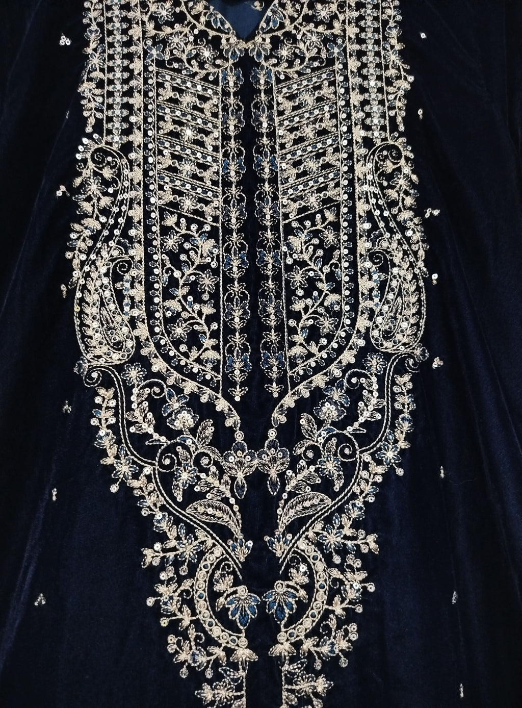 Embroidered Navy blue Velvet Sharara wedding dress