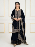 Embroidered Navy blue Velvet Sharara wedding dress