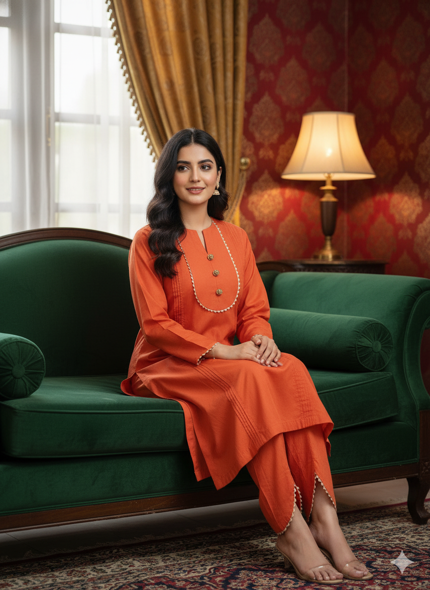 2 Piece Elegant orange Lawn Suit