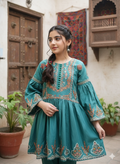 Embroidered green frock for girls