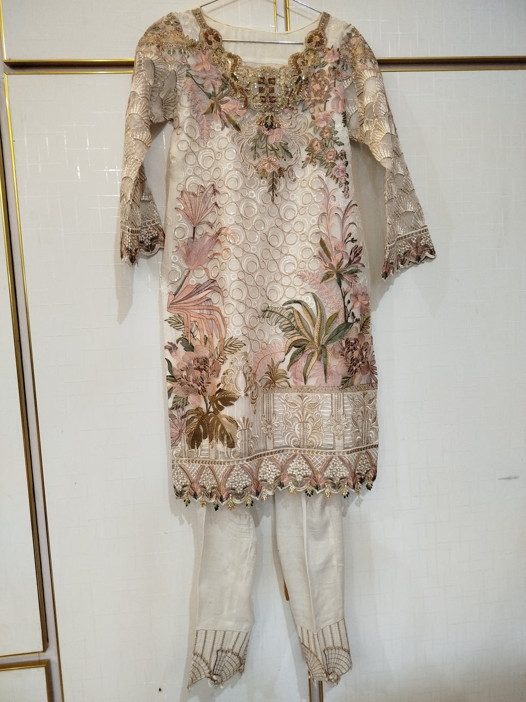 Embroidered White organza Suit