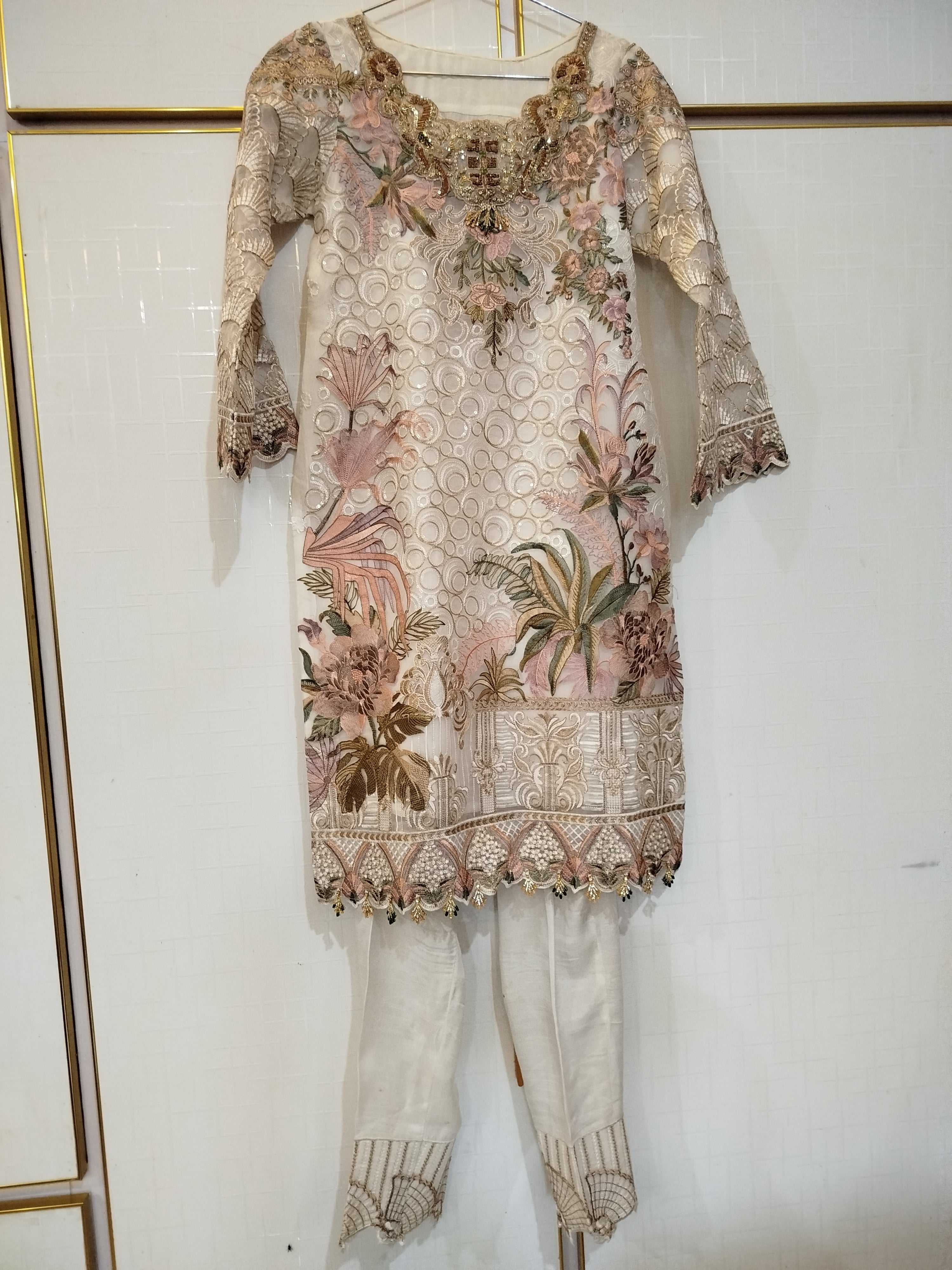 Embroidered White organza Suit