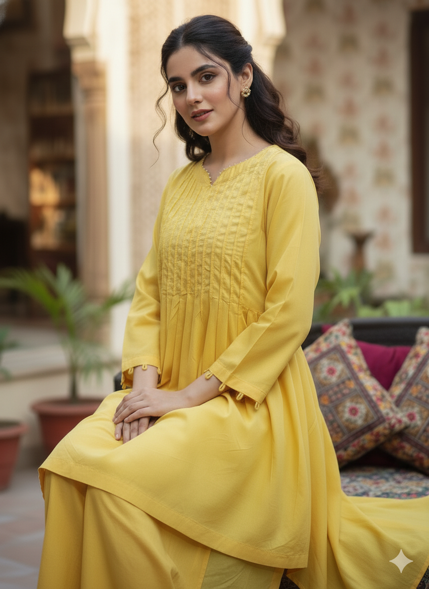 2 Piece Lawn Yellow dress