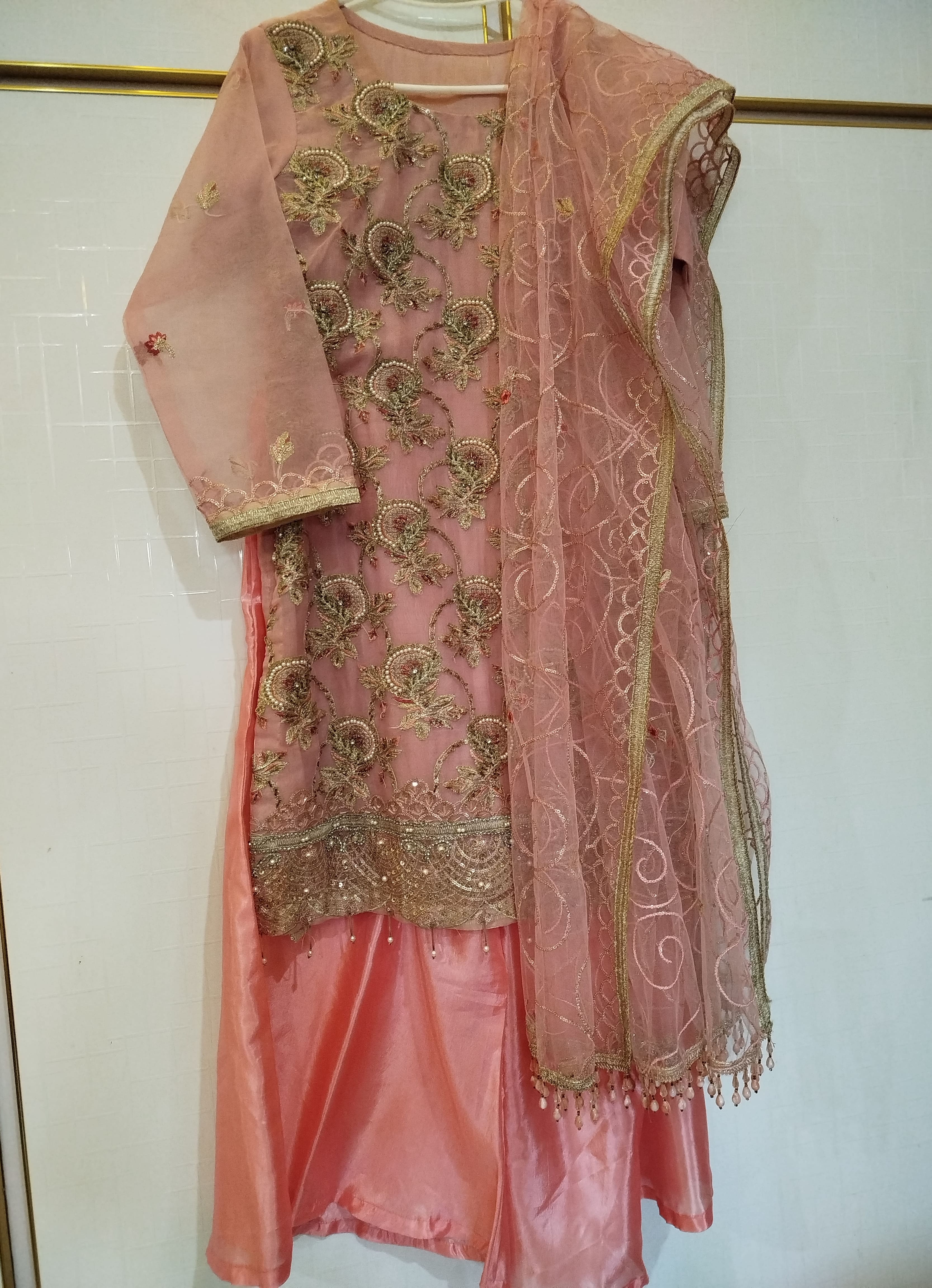 Embroidered pink Sharara set
