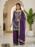 Luxury Embroidered Purple pure chiffon Sharara wedding dress