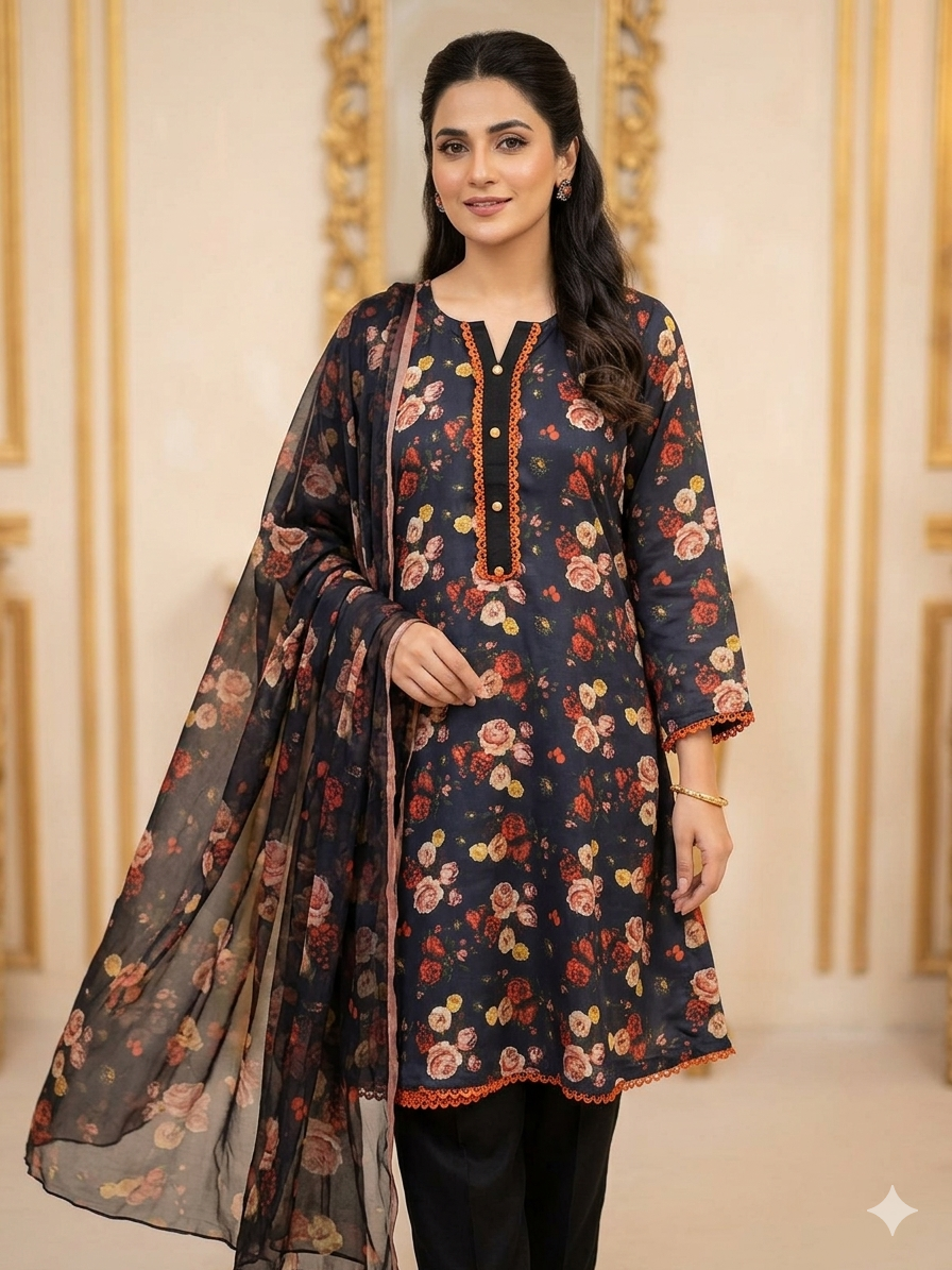 Printed black Silk dress