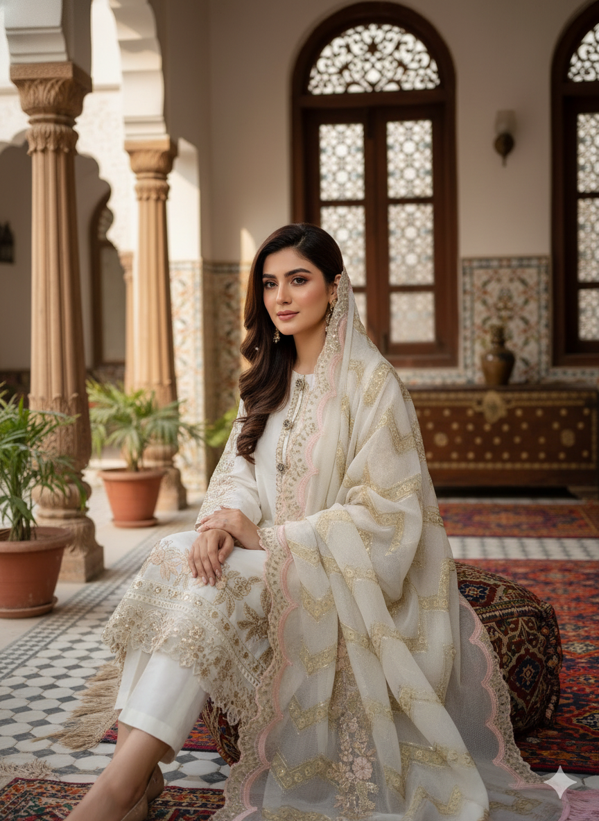Luxury Embroidered Offwhite Lawn Suit