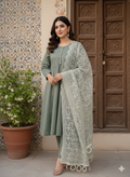 Elegant Rosemary green silk frock