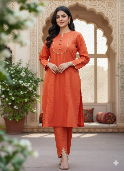 2 Piece Elegant orange Lawn Suit