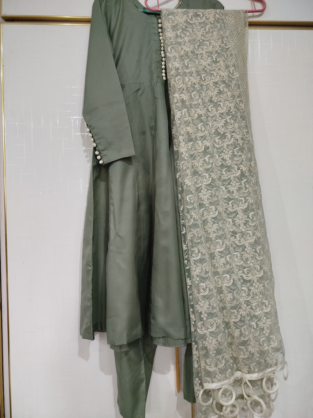 Elegant Rosemary green silk frock