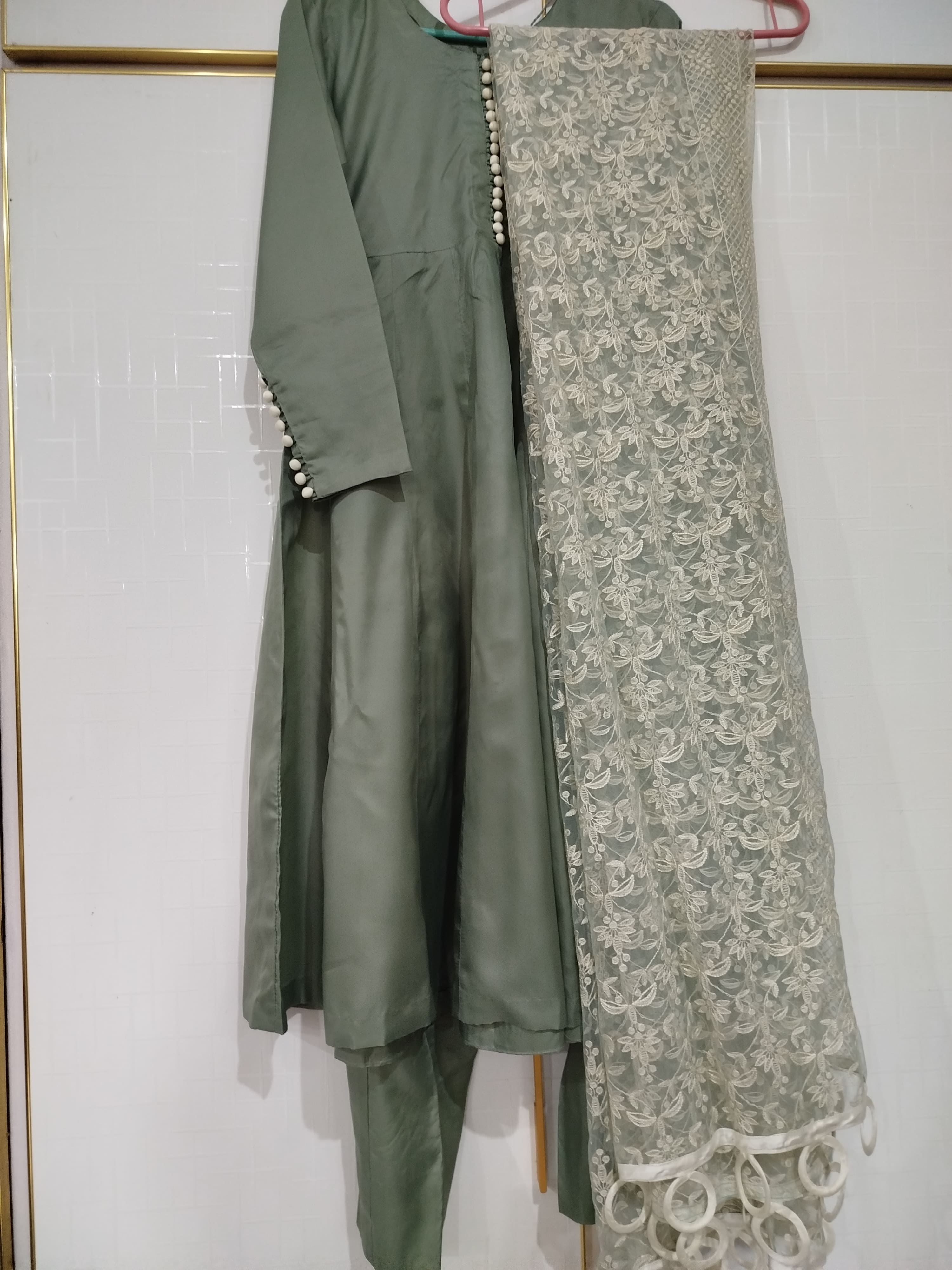 Elegant Rosemary green silk frock