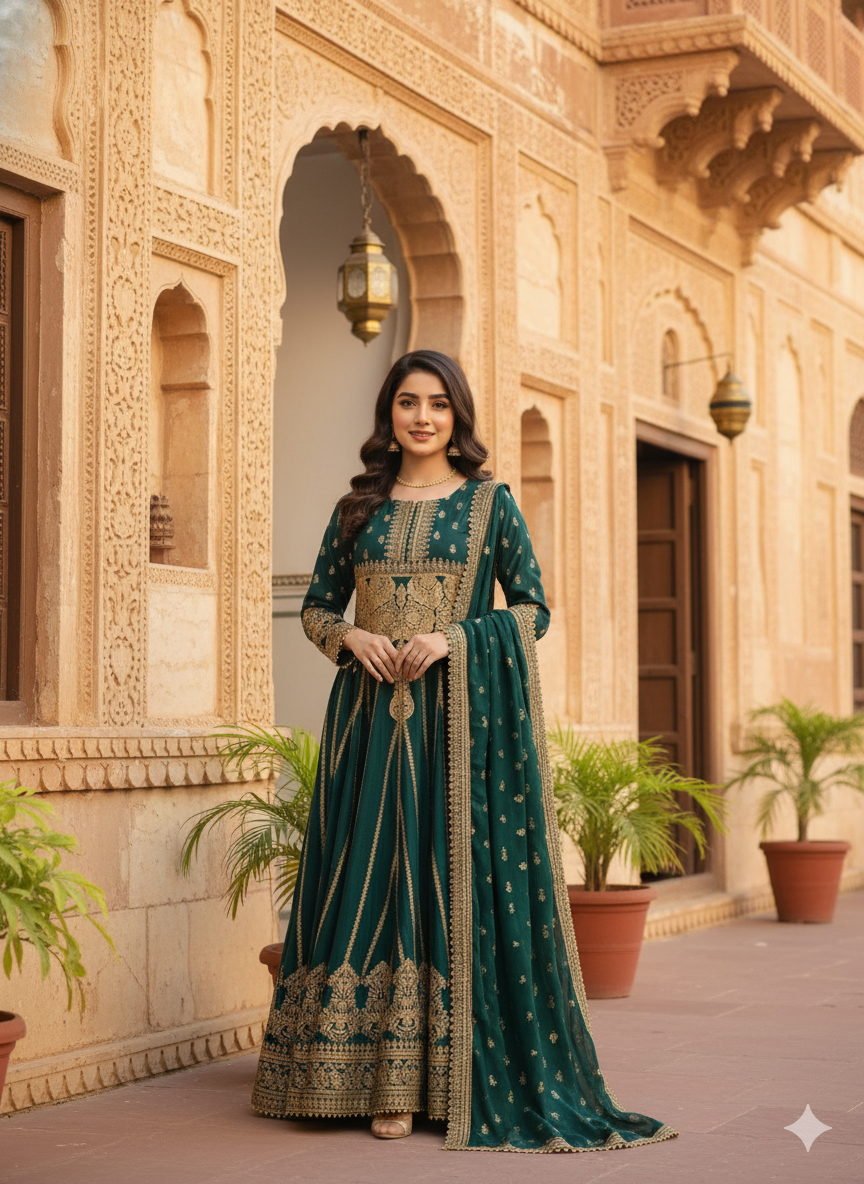 Green printed Cambric Frock