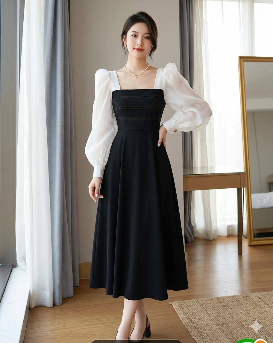 New arrival women's long sleeves, square neck, french style mesh skirt