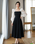 New arrival women's long sleeves, square neck, french style mesh skirt