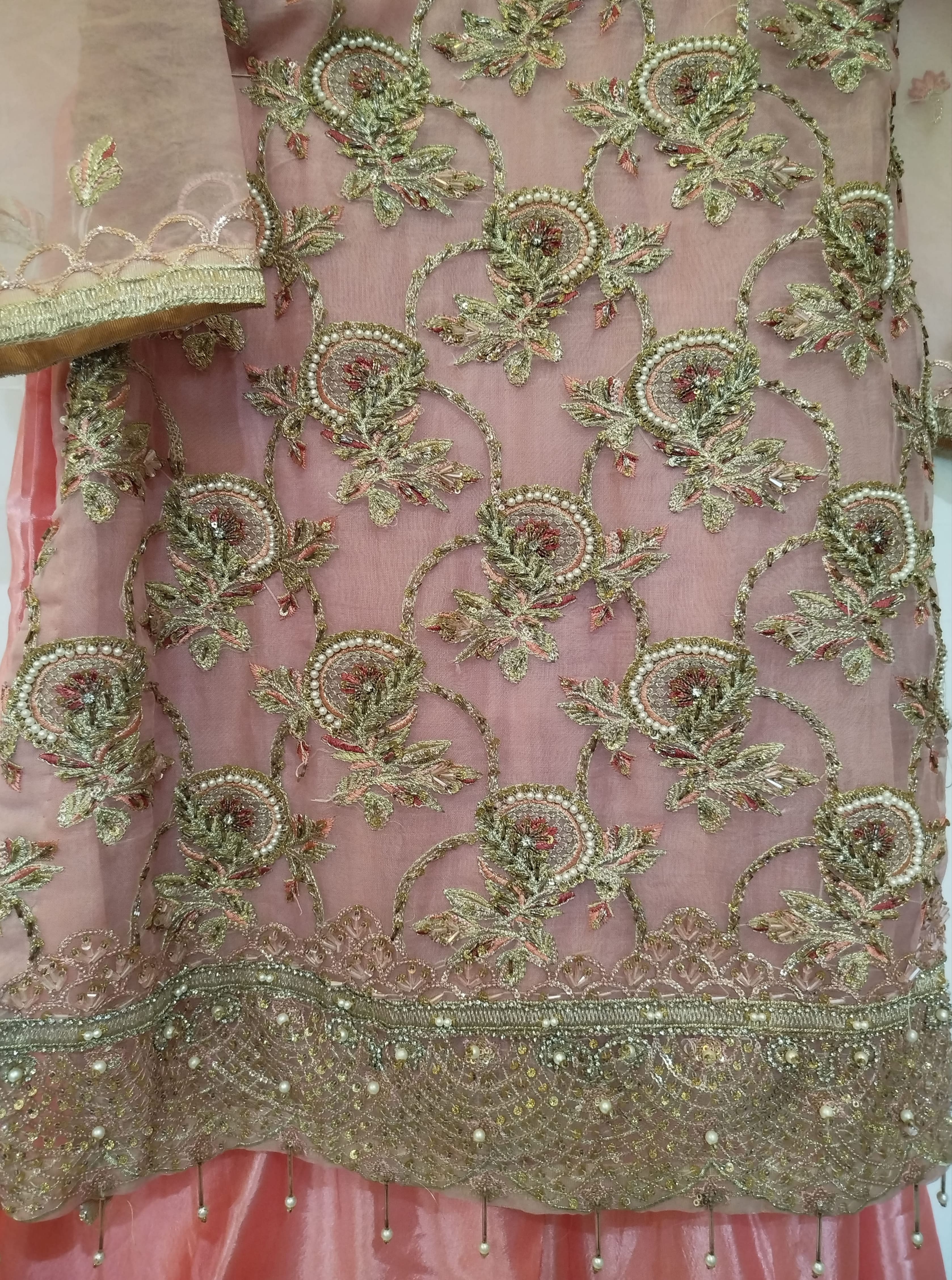 Embroidered pink Sharara set
