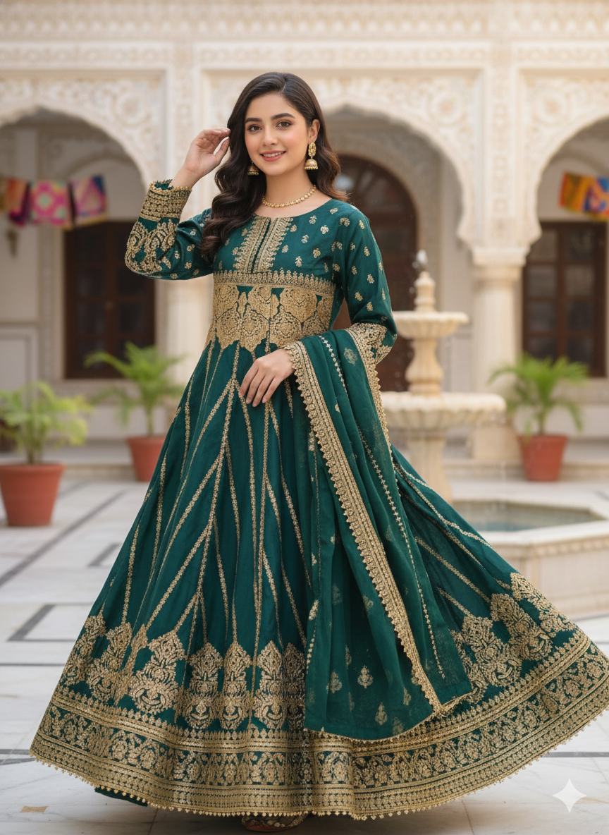 Green printed Cambric Frock