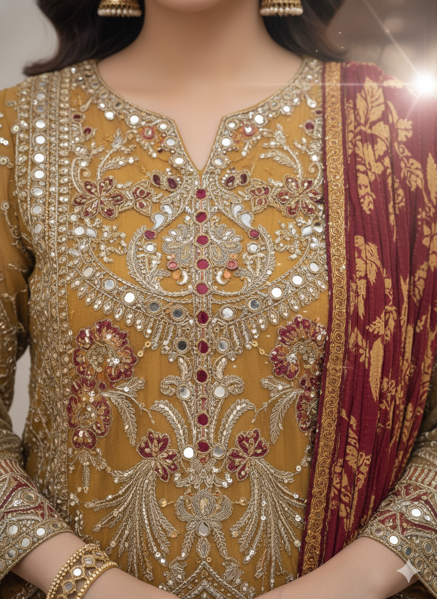 Heavy Embroidered Golden dress for wedding